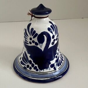 Mexican Talavera Pottery White and Blue Small Table Bell Swan